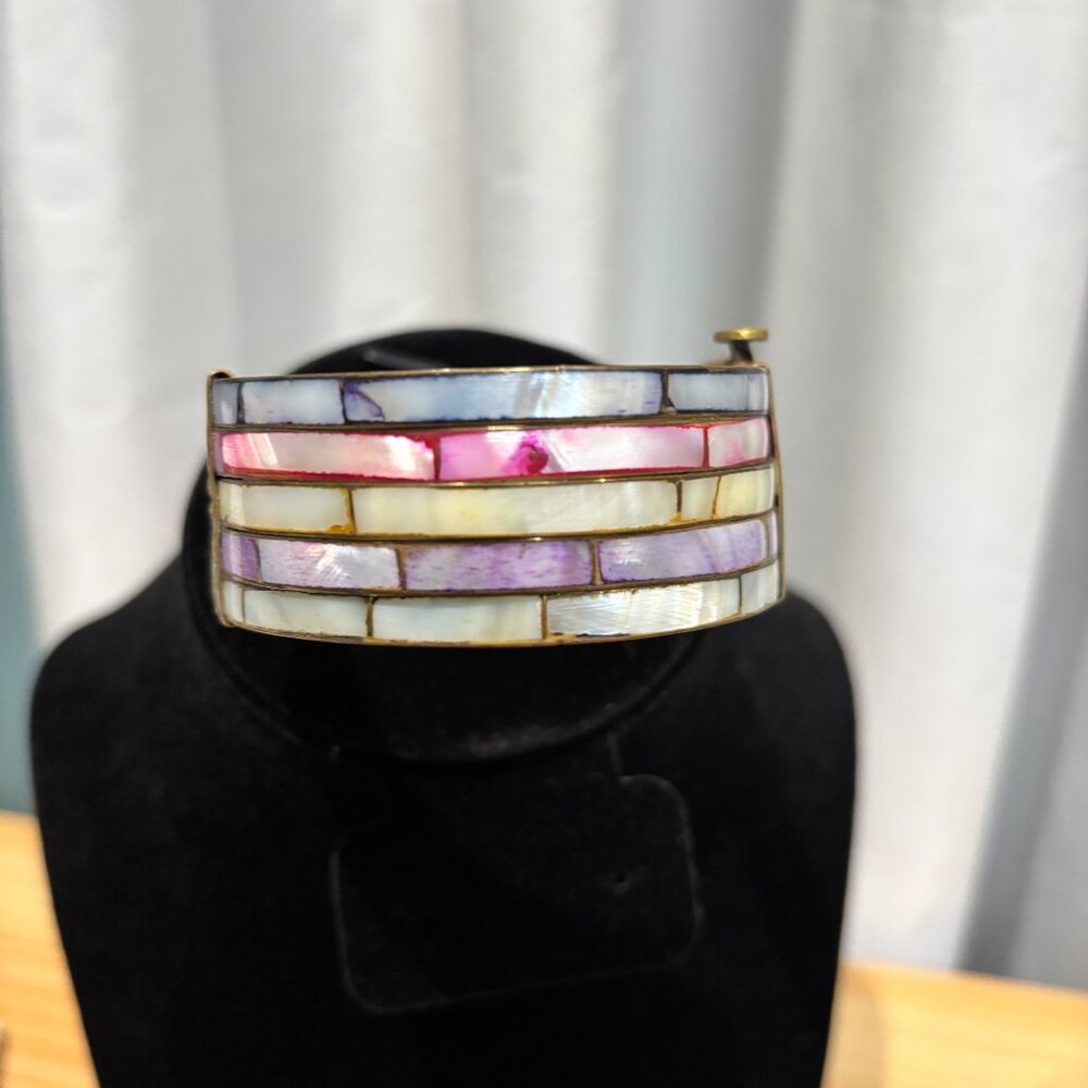 Vintage Brass & Mother of Pearl Cuff Bracelet